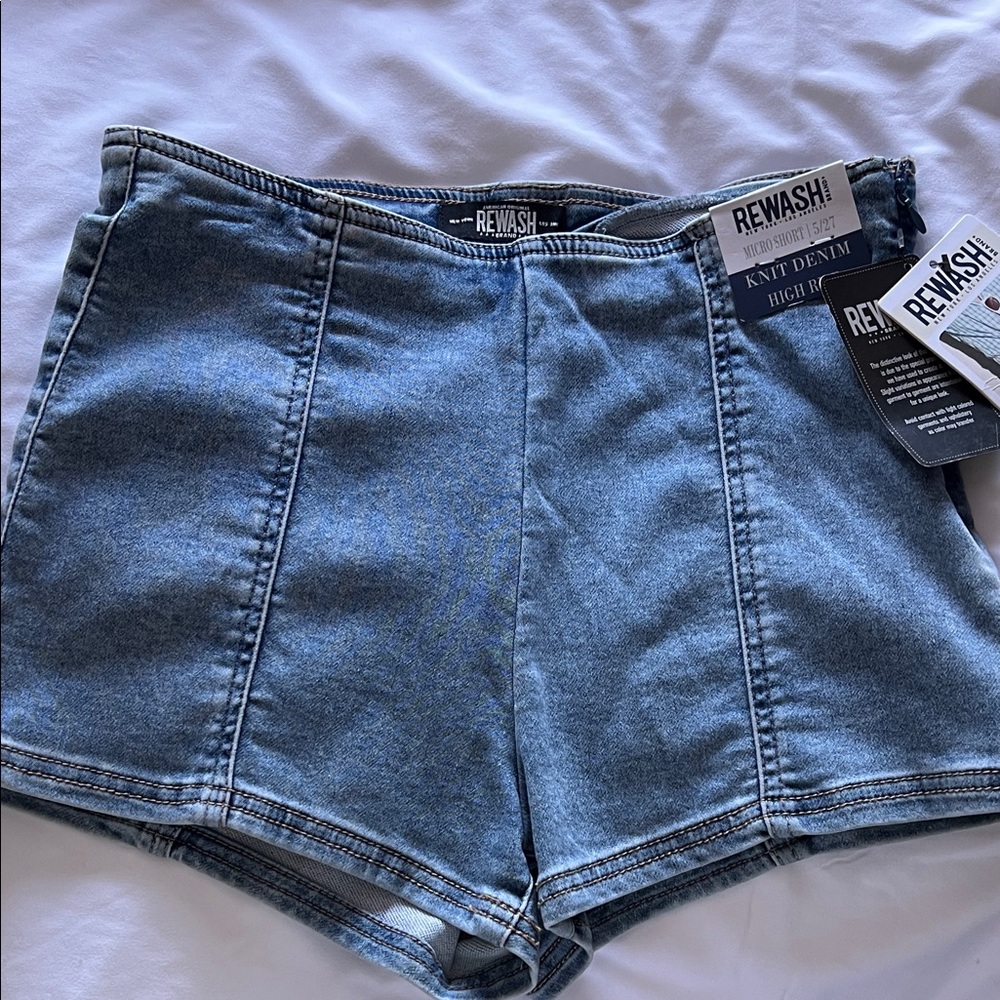 NWT Rewash High-Waist Knit Denim Shorts - Blue